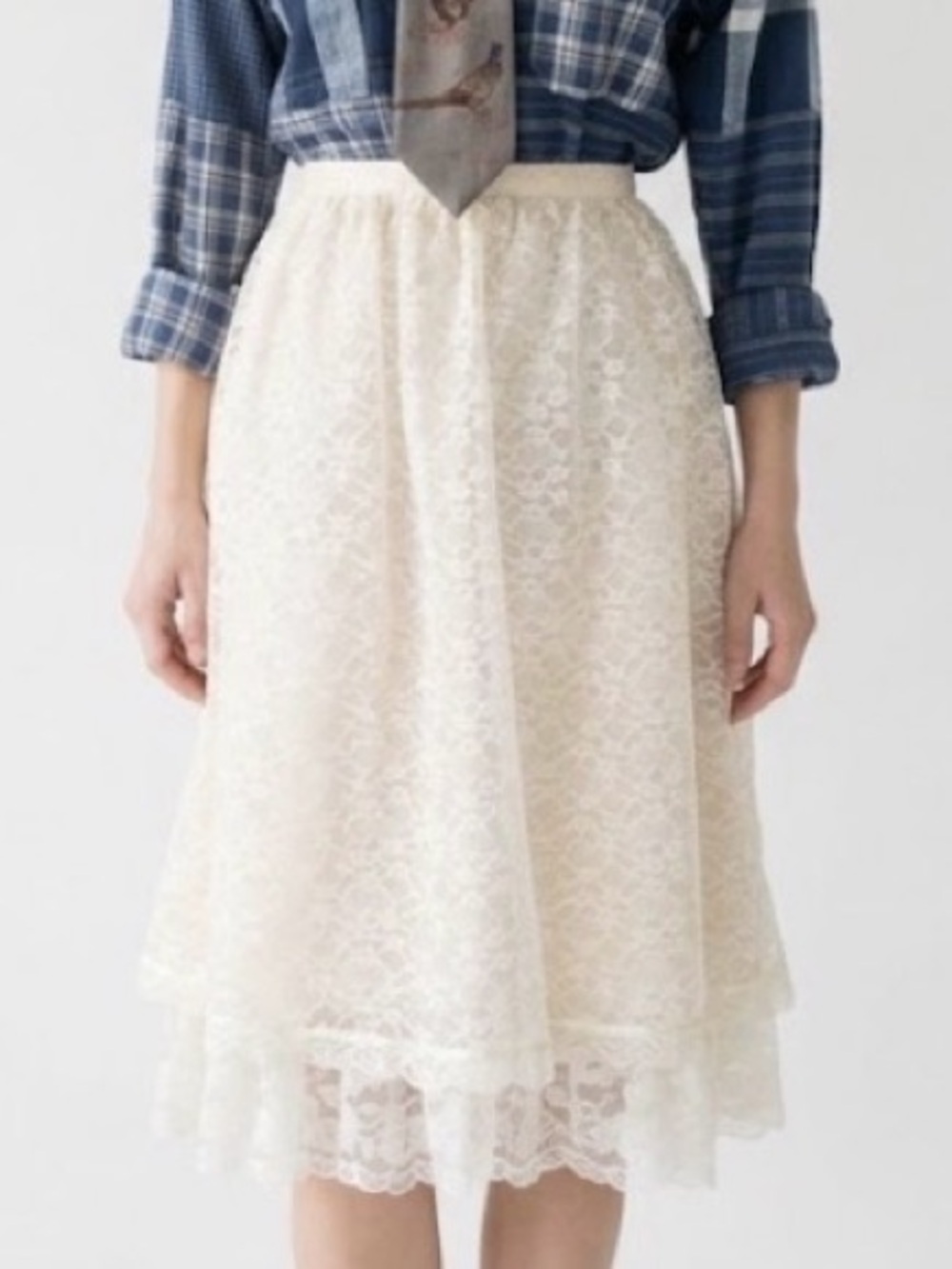 Vintage Alison Lace Floral A-line Layered Midi Skirt Sz 11 US 4 small cream